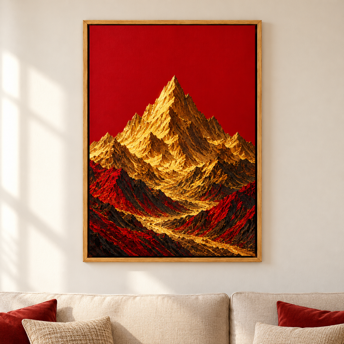Crimson Sky Golden Mountain — Brown Frame room scene | AUSJOJO