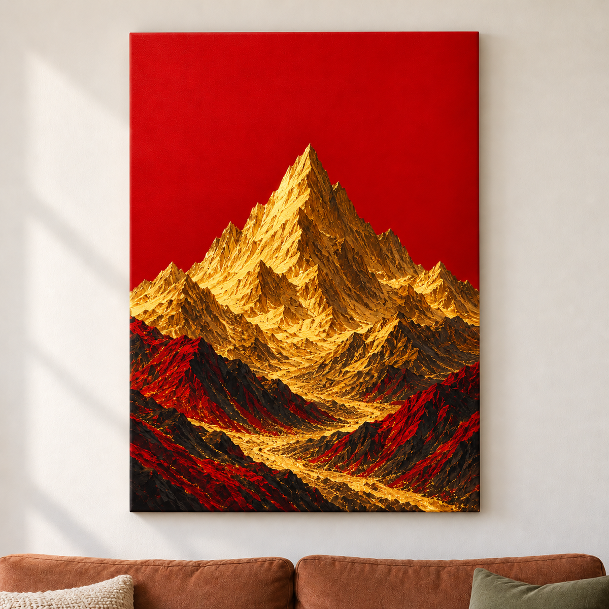 Crimson Sky Golden Mountain — Stretched Canvas room scene | AUSJOJO