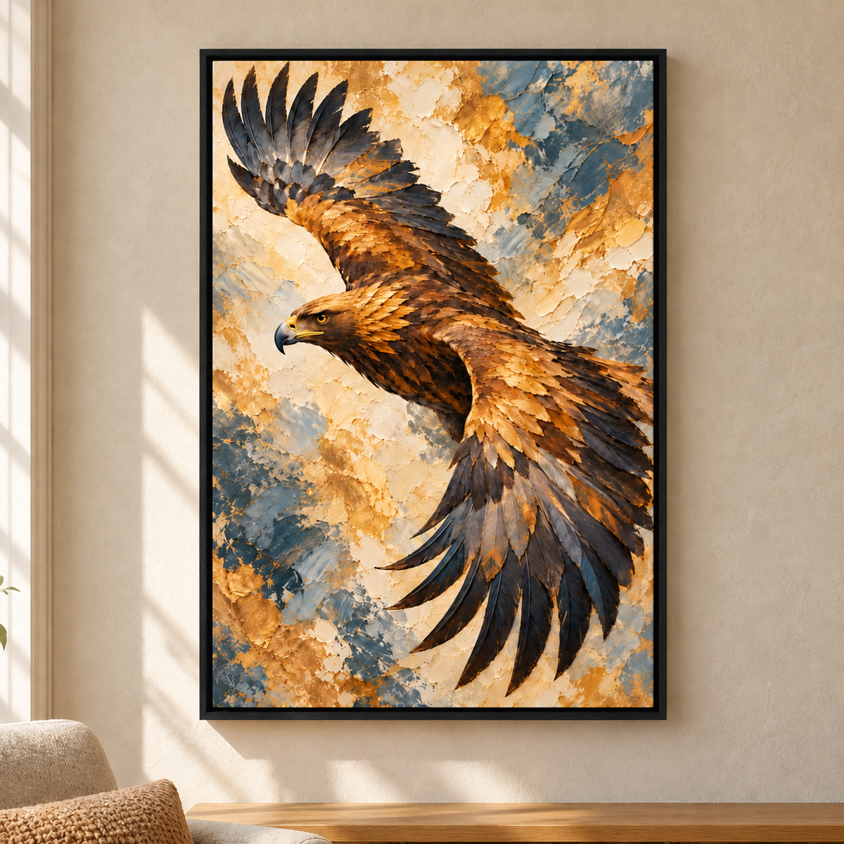 Golden Eagle Impasto Style — Black Frame room scene | AUSJOJO