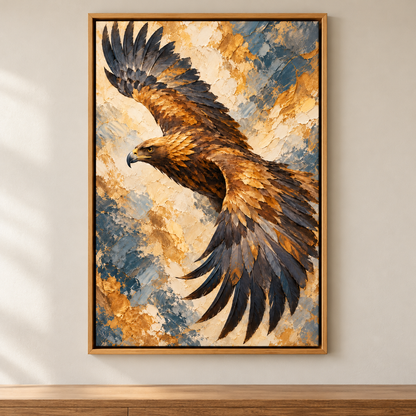 Golden Eagle Impasto Style — Brown Frame room scene | AUSJOJO