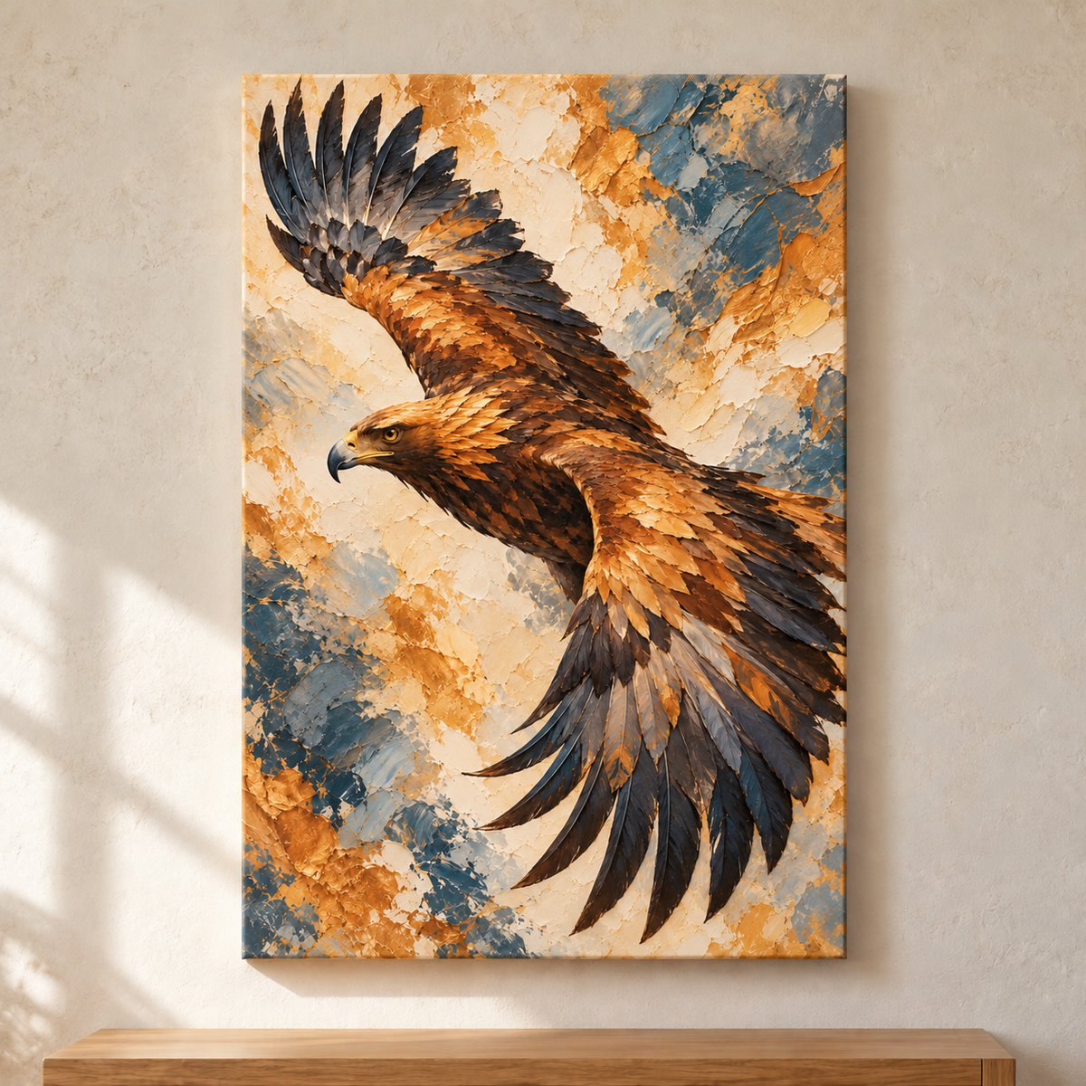 Golden Eagle Impasto Style — Stretched Canvas room scene | AUSJOJO