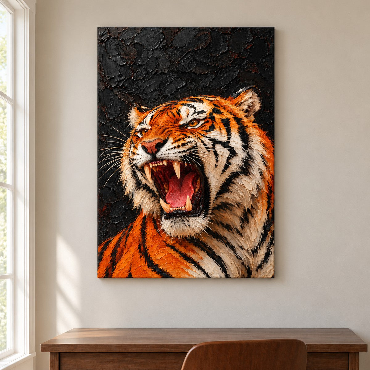 Roaring Tiger Dark Impasto Style — framed artwork main view | AUSJOJO