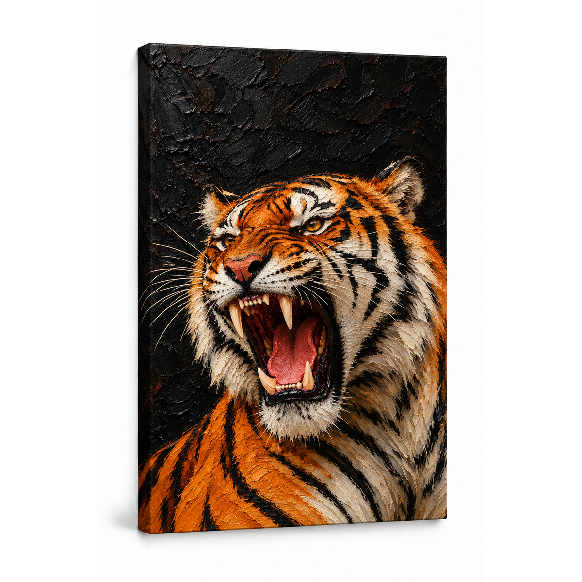 Roaring Tiger Dark Impasto Style — Stretched Canvas product view | AUSJOJO