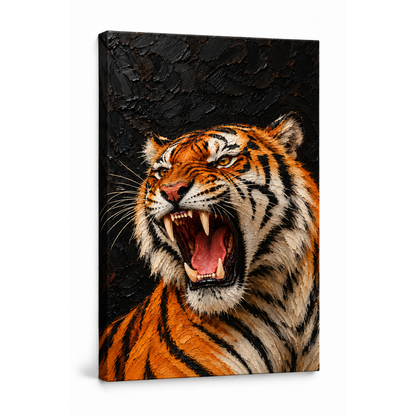 Roaring Tiger Dark Impasto Style — Stretched Canvas product view | AUSJOJO