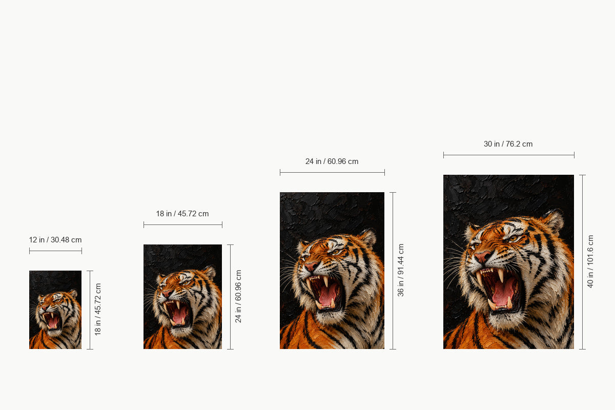 Roaring Tiger Dark Impasto Style — size comparison guide | AUSJOJO