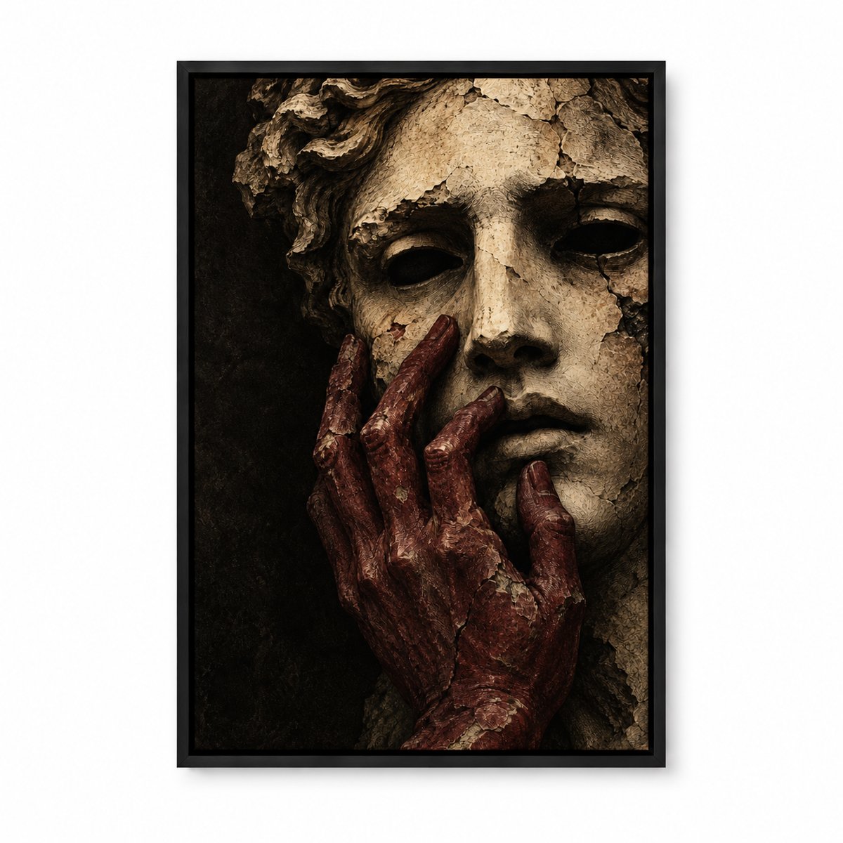 Ruined Ivory Statue and Burgundy Hand — Black Frame finish product view | AUSJOJO