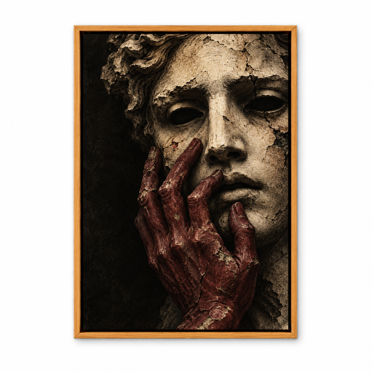 Ruined Ivory Statue and Burgundy Hand — Brown Frame finish product view | AUSJOJO