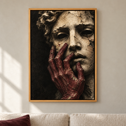 Ruined Ivory Statue and Burgundy Hand — Brown Frame room scene | AUSJOJO