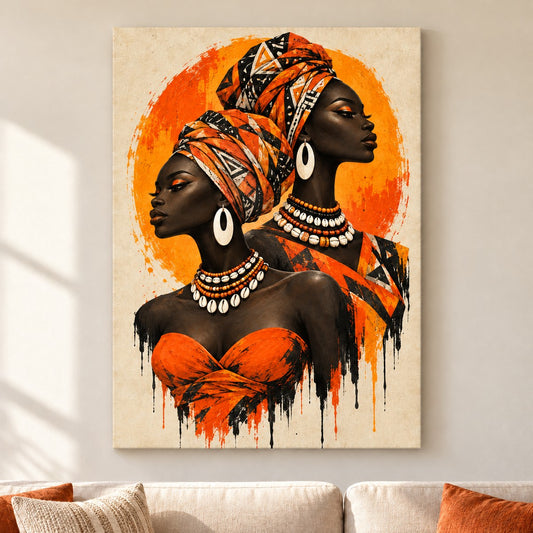 Opposing Profiles African Inspired Women — framed artwork main view | AUSJOJO