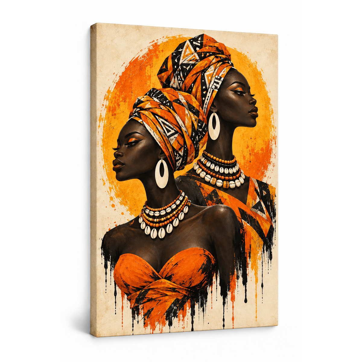Opposing Profiles African Inspired Women — Stretched Canvas product view | AUSJOJO
