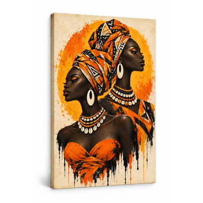 Opposing Profiles African Inspired Women — Stretched Canvas product view | AUSJOJO