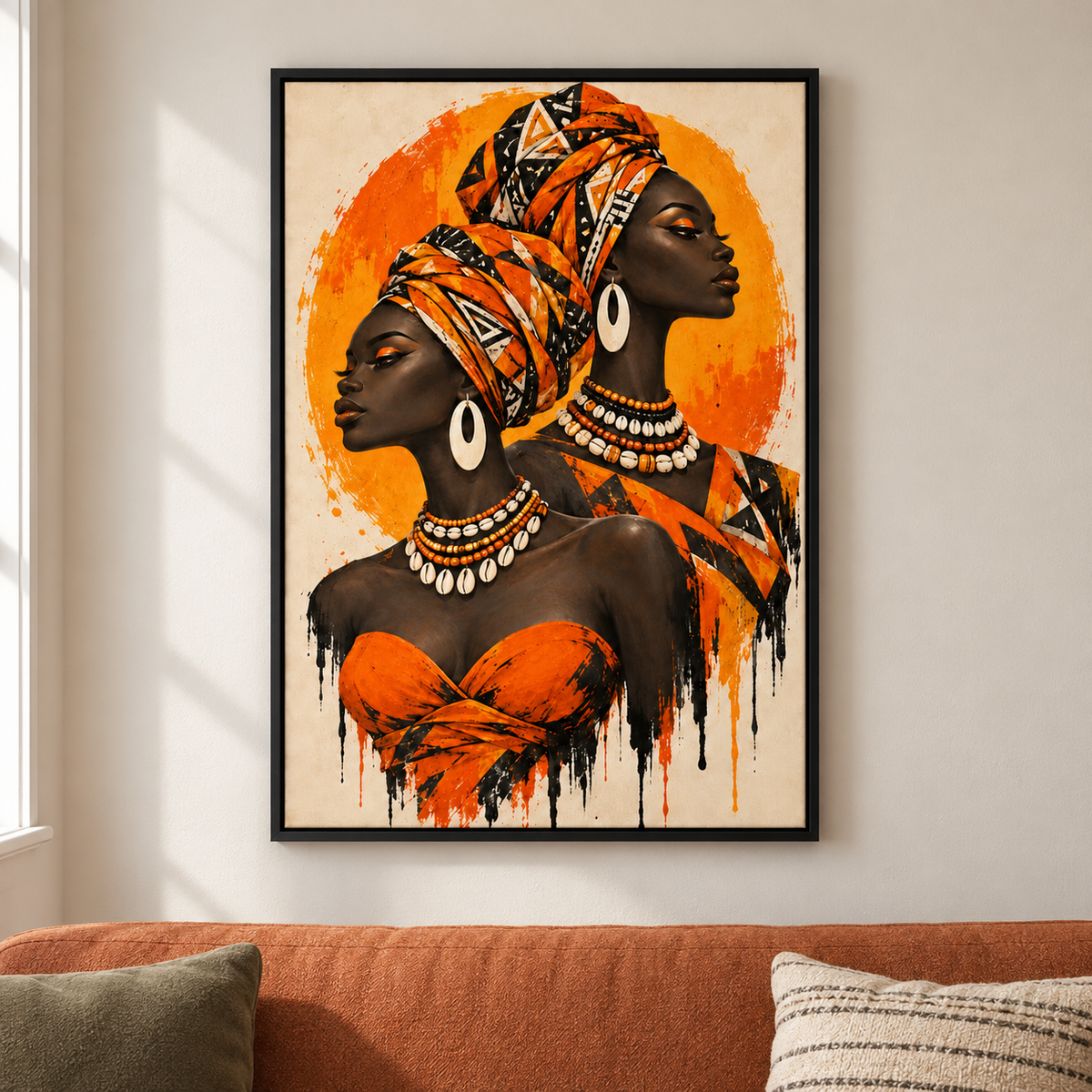 Opposing Profiles African Inspired Women — Black Frame room scene | AUSJOJO