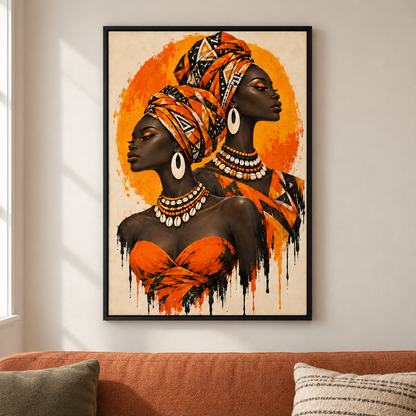 Opposing Profiles African Inspired Women — Black Frame room scene | AUSJOJO
