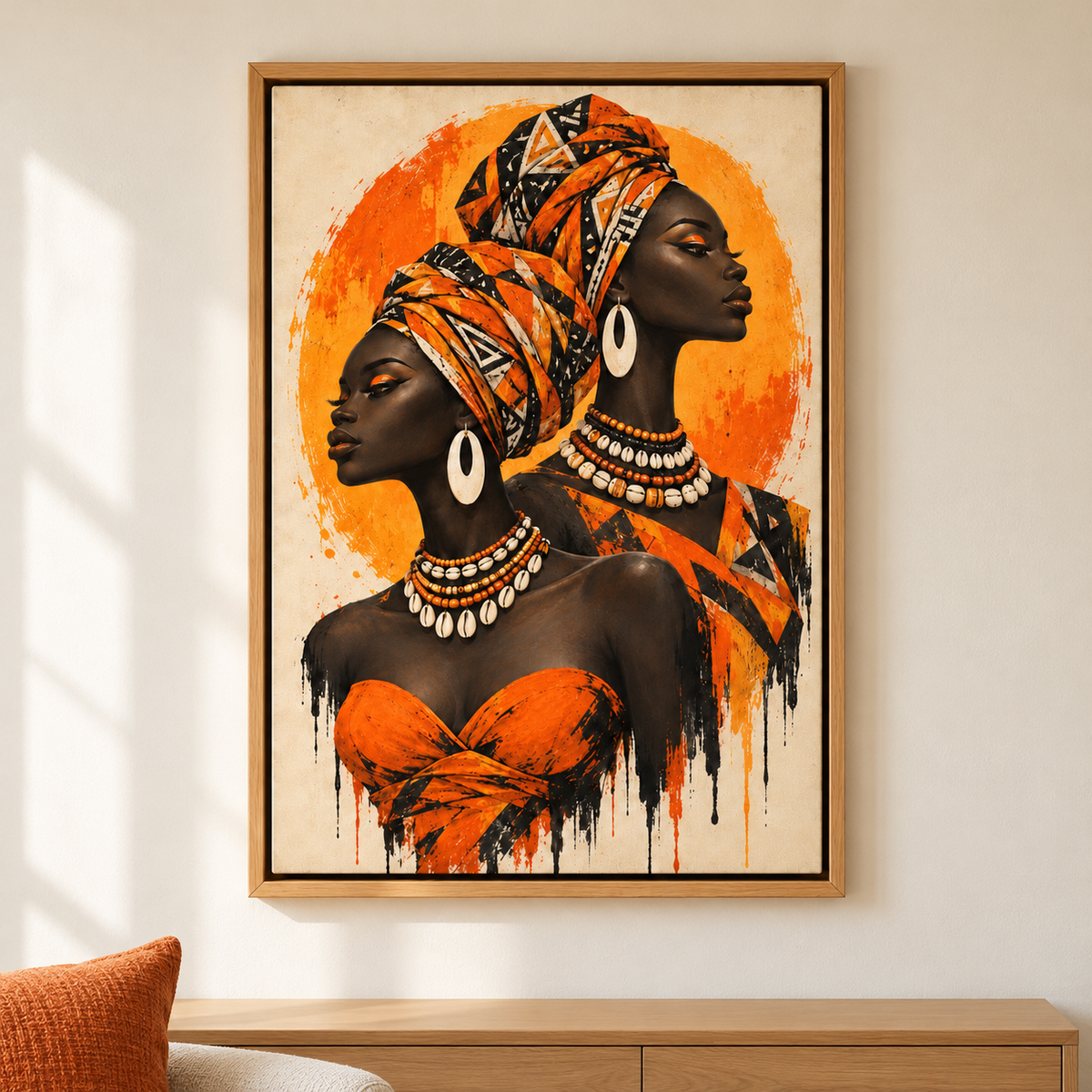 Opposing Profiles African Inspired Women — Brown Frame room scene | AUSJOJO
