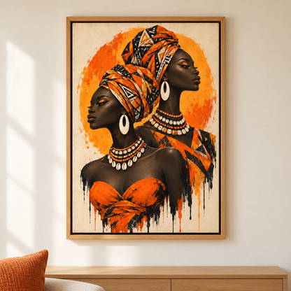 Opposing Profiles African Inspired Women — Brown Frame room scene | AUSJOJO