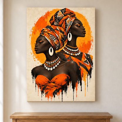 Opposing Profiles African Inspired Women — Stretched Canvas room scene | AUSJOJO