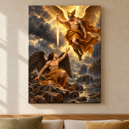 Golden Wing and Dark Wing Angels — framed artwork main view | AUSJOJO