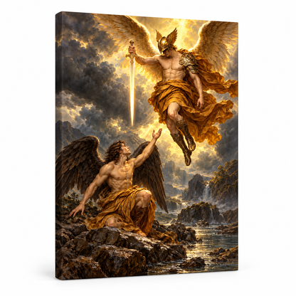 Golden Wing and Dark Wing Angels — Stretched Canvas product view | AUSJOJO