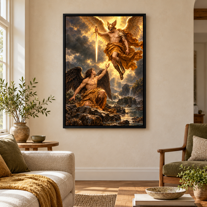 Golden Wing and Dark Wing Angels — Black Frame room scene | AUSJOJO