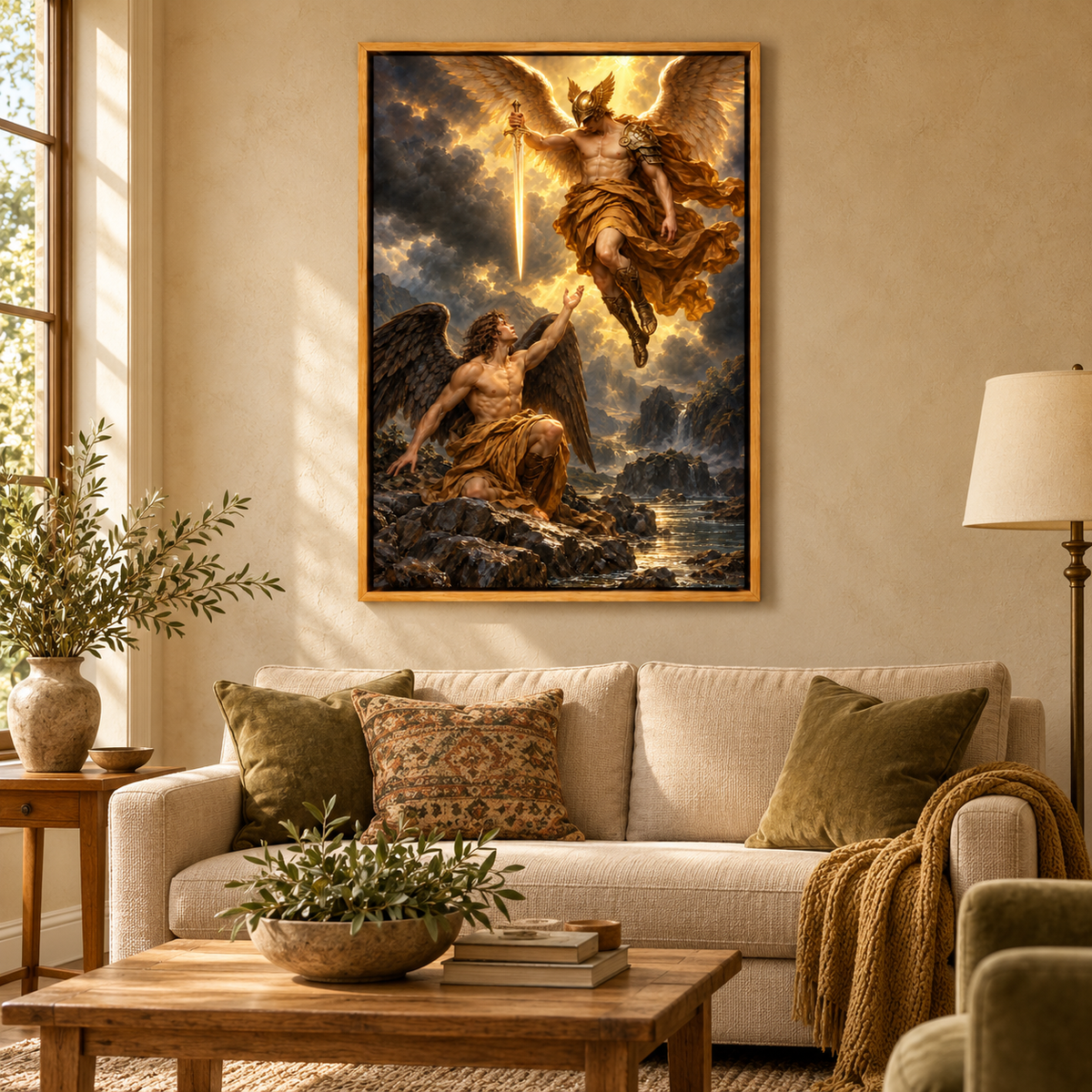 Golden Wing and Dark Wing Angels — Brown Frame room scene | AUSJOJO
