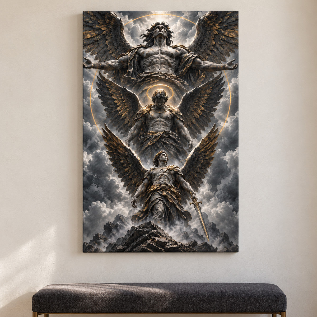 Three Monumental Stone Angels — framed artwork main view | AUSJOJO