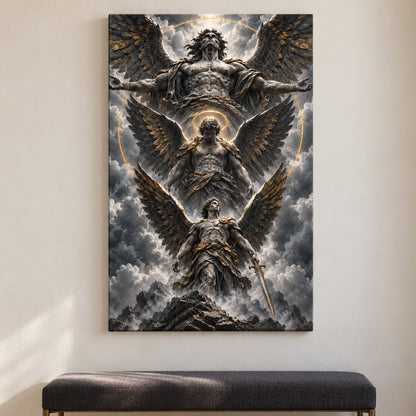Three Monumental Stone Angels — framed artwork main view | AUSJOJO