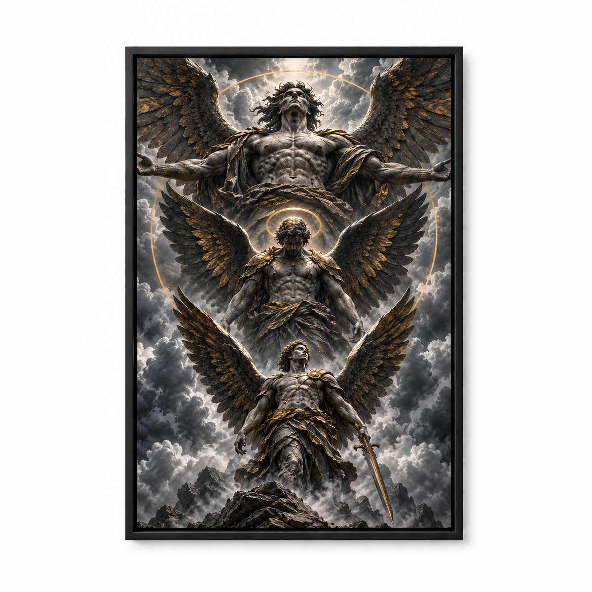 Three Monumental Stone Angels — Black Frame finish product view | AUSJOJO