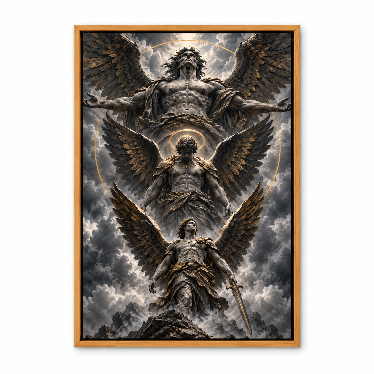 Three Monumental Stone Angels — Brown Frame finish product view | AUSJOJO