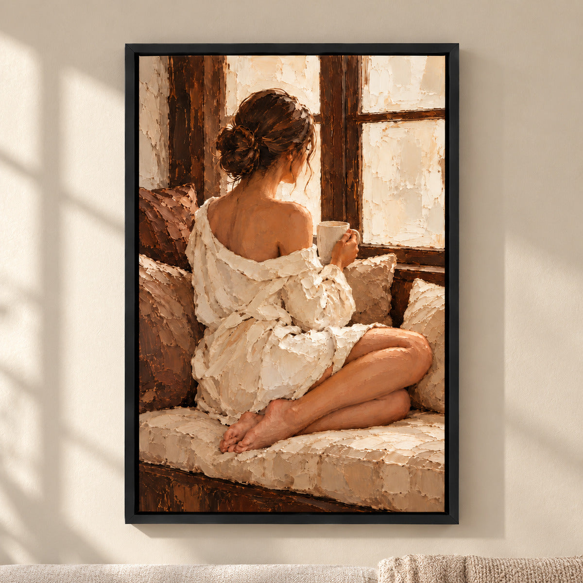 Quiet Window Seat Woman Impasto — Black Frame room scene | AUSJOJO