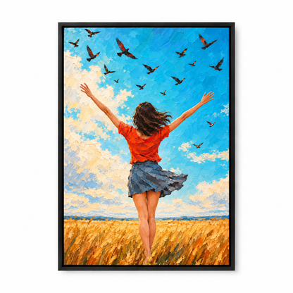 Wind and Birds Woman Impasto — Black Frame finish product view | AUSJOJO