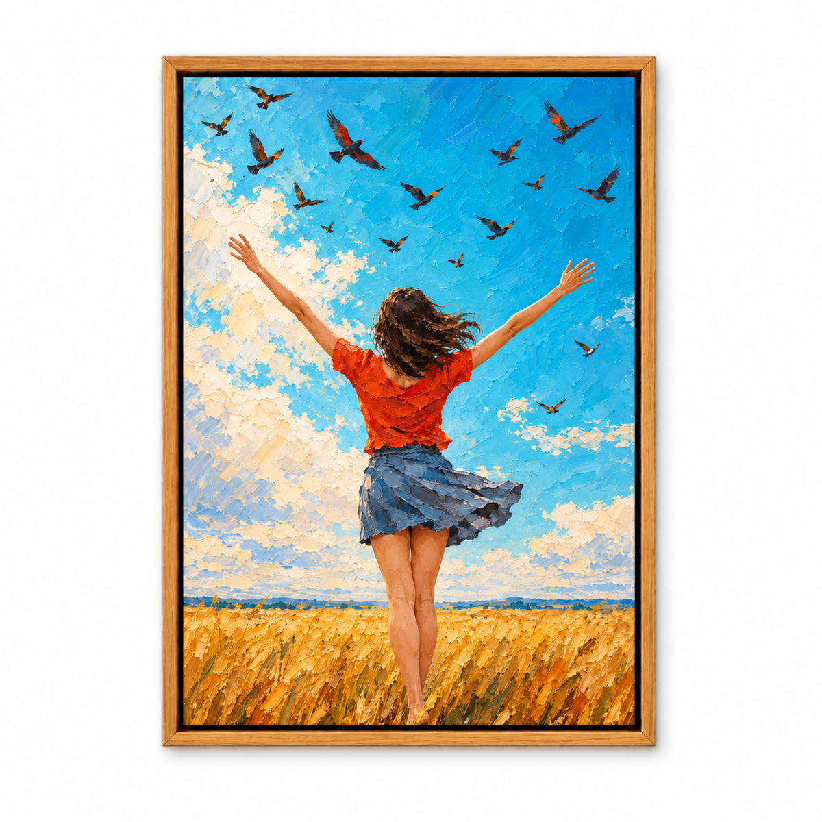 Wind and Birds Woman Impasto — Brown Frame finish product view | AUSJOJO