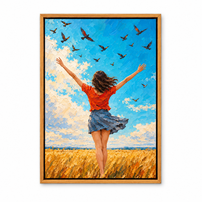 Wind and Birds Woman Impasto — Brown Frame finish product view | AUSJOJO
