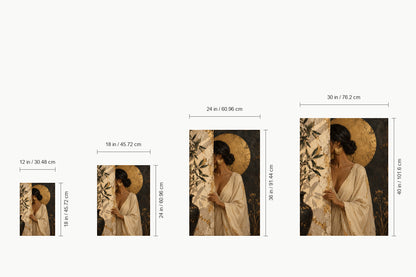 Woman Behind Weathered Wall and Gold Disc — size comparison guide | AUSJOJO