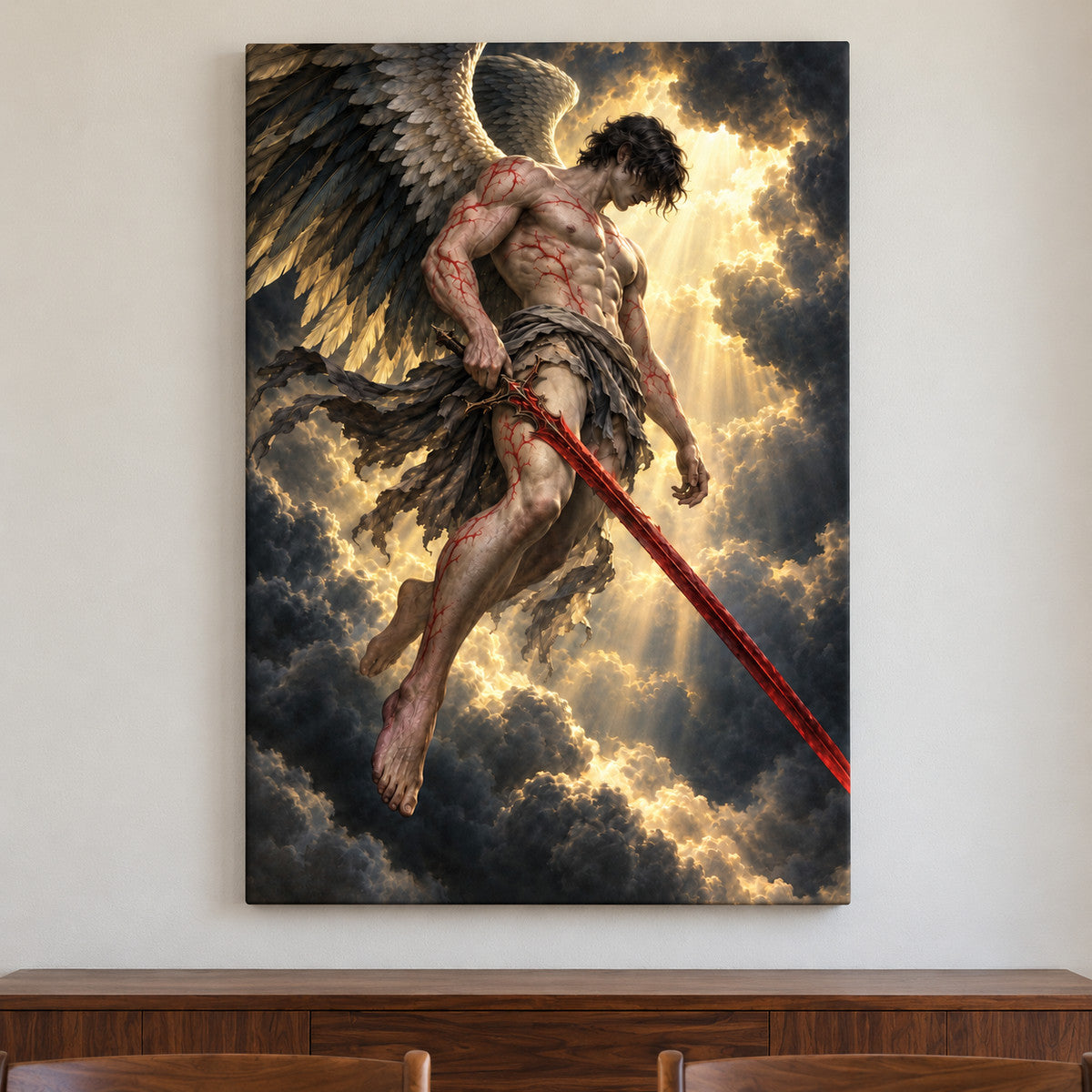 Crimson Sword Winged Warrior — framed artwork main view | AUSJOJO