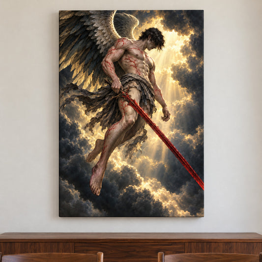 Crimson Sword Winged Warrior — framed artwork main view | AUSJOJO