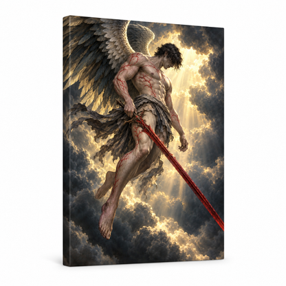 Crimson Sword Winged Warrior — Stretched Canvas product view | AUSJOJO