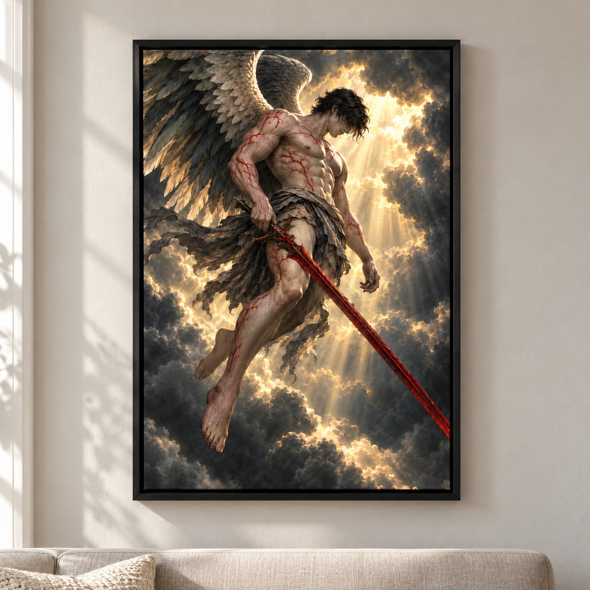 Crimson Sword Winged Warrior — Black Frame room scene | AUSJOJO
