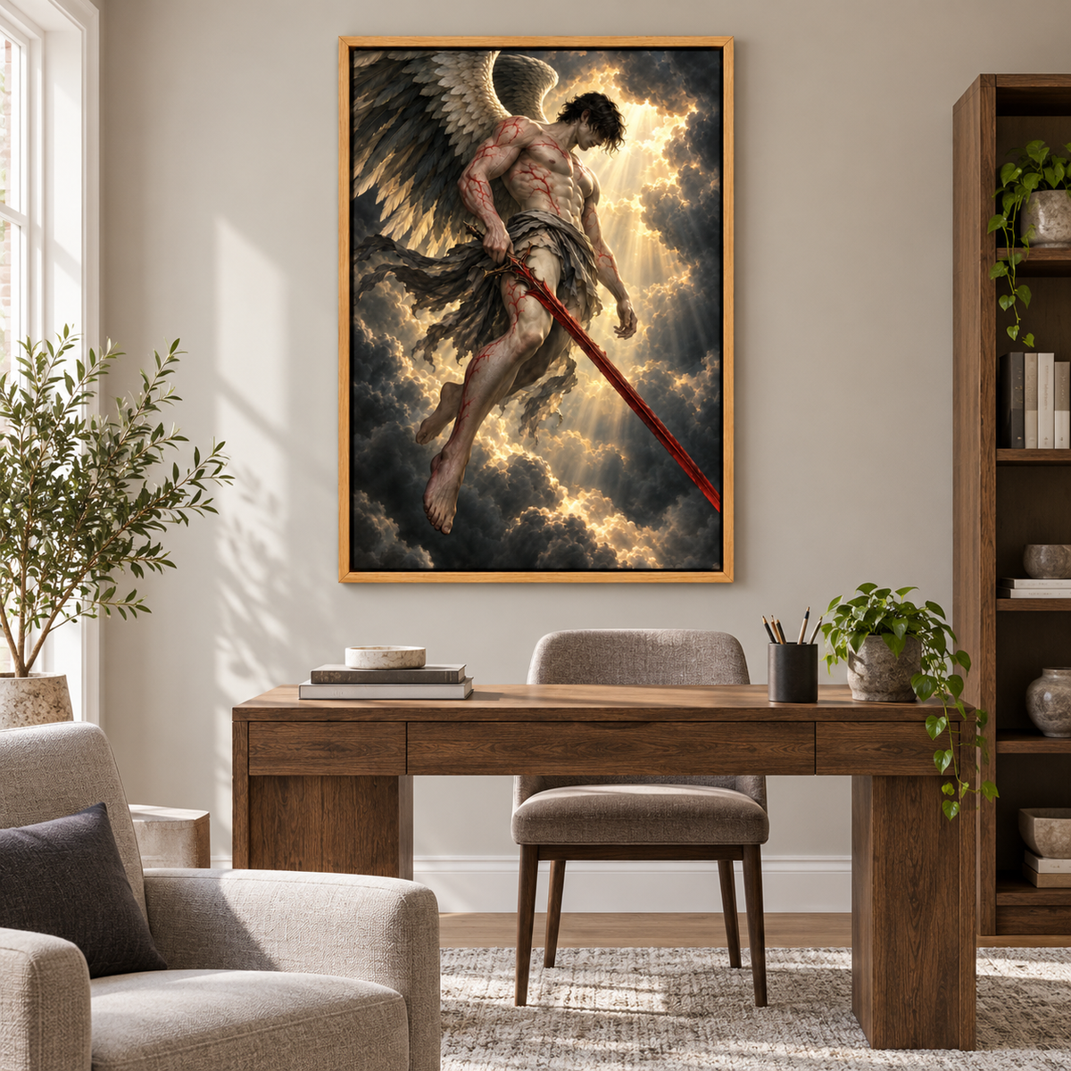 Crimson Sword Winged Warrior — Brown Frame room scene | AUSJOJO