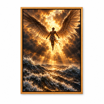 Golden Light Angel over Stormy Sea — Brown Frame finish product view | AUSJOJO