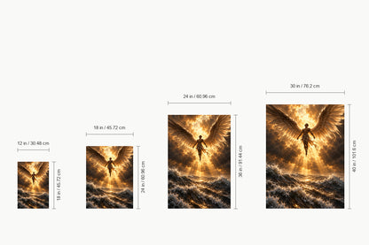 Golden Light Angel over Stormy Sea — size comparison guide | AUSJOJO