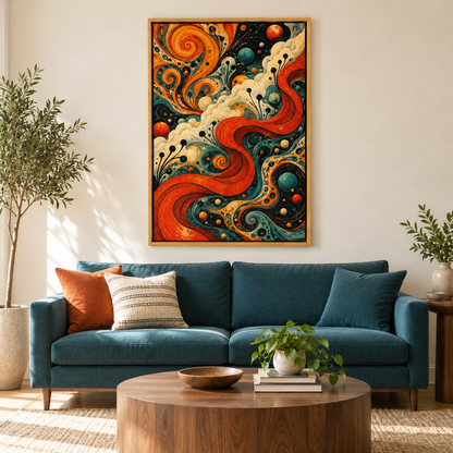 Psychedelic Organic Tendrils Abstract — Brown Frame room scene | AUSJOJO