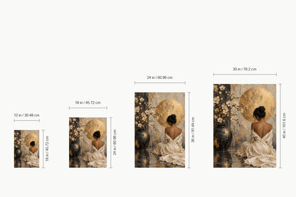 Seated Woman Floral Vase and Gold Disc — size comparison guide | AUSJOJO