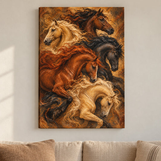 Five Flowing Horses Vintage — framed artwork main view | AUSJOJO