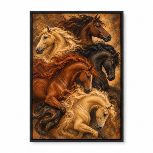 Five Flowing Horses Vintage — Black Frame finish product view | AUSJOJO