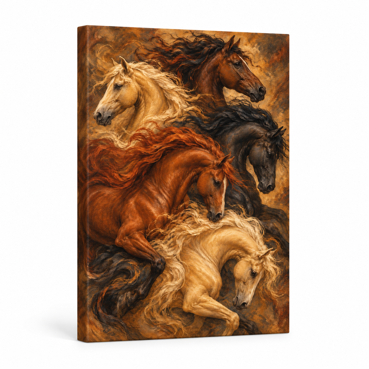 Five Flowing Horses Vintage — Stretched Canvas product view | AUSJOJO