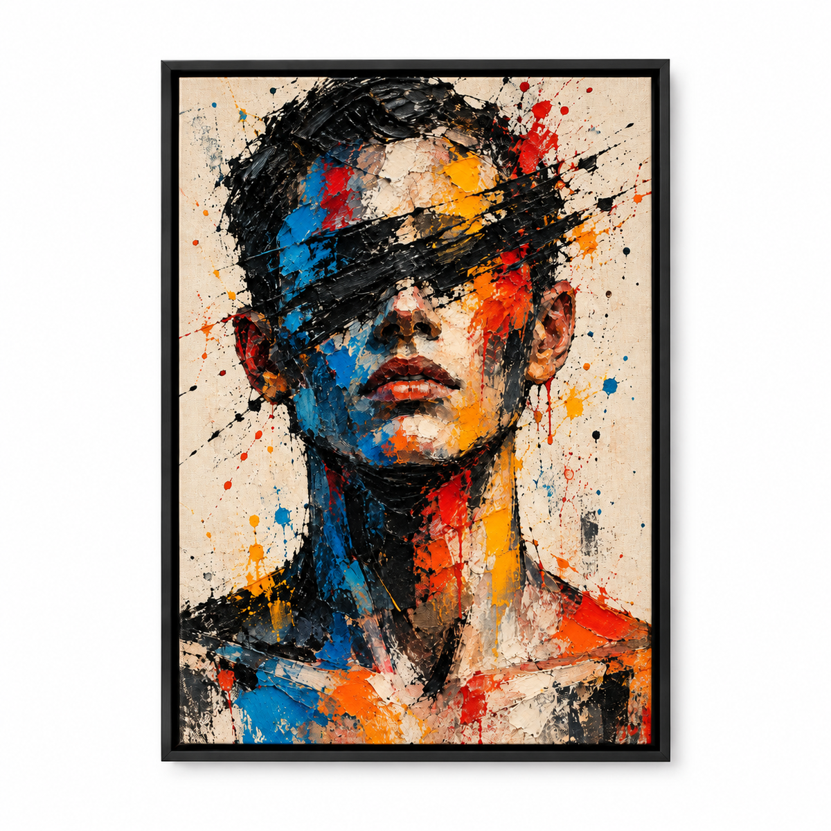 Gestural Color Abstract Portrait — Black Frame finish product view | AUSJOJO