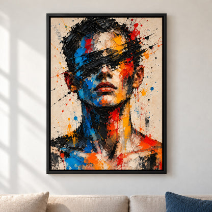 Gestural Color Abstract Portrait — Black Frame room scene | AUSJOJO
