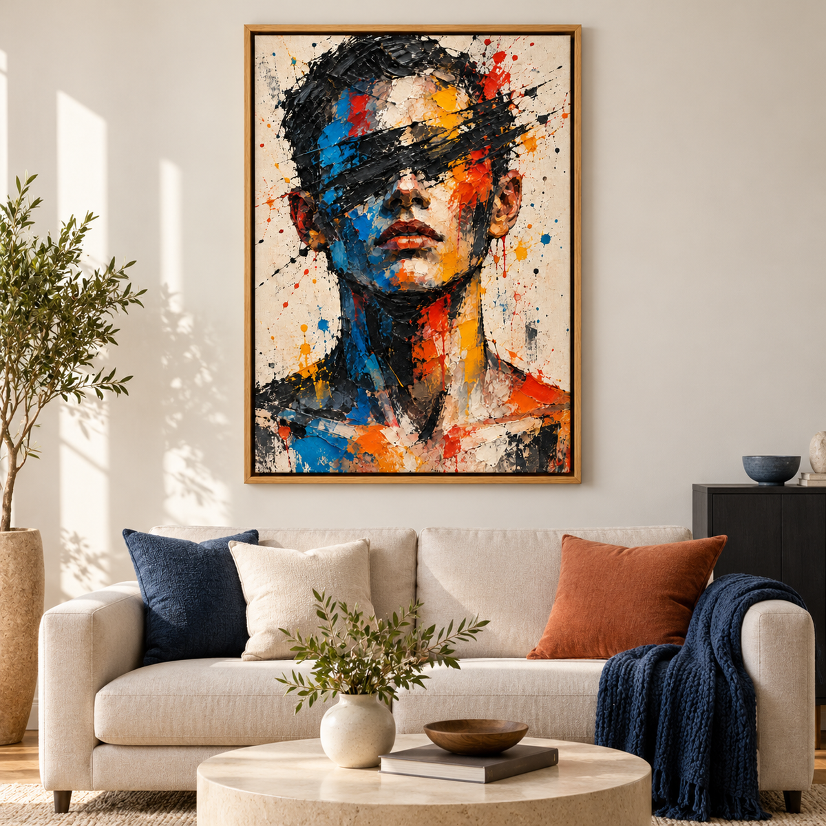 Gestural Color Abstract Portrait — Brown Frame room scene | AUSJOJO