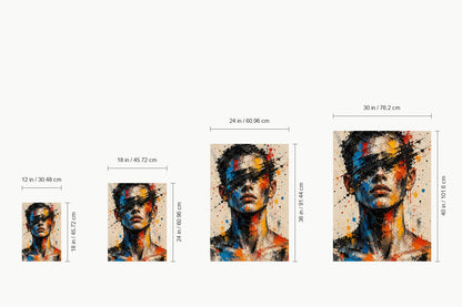 Gestural Color Abstract Portrait — size comparison guide | AUSJOJO
