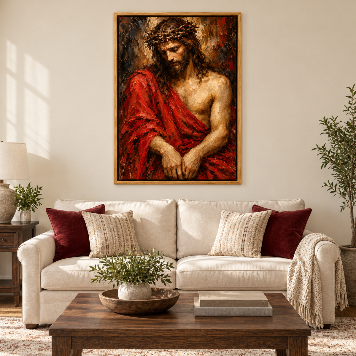 Crown of Thorns Jesus Expressionist — Brown Frame room scene | AUSJOJO